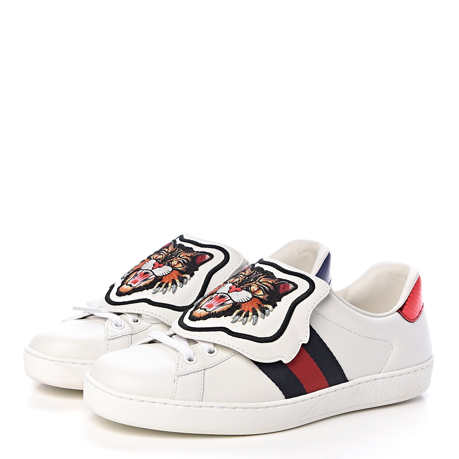 Gucci Calfskin Ayers Web Angry Cat Embroidered Mens Ace Sneakers 6.5 White 3 of 12