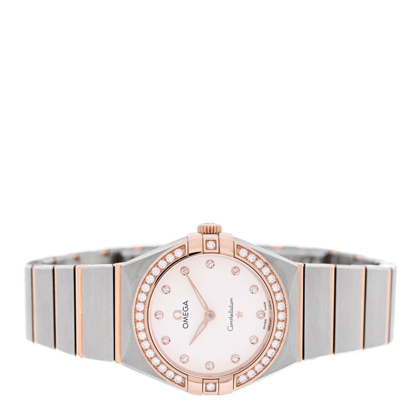 Stainless Steel 18K Yellow Gold Diamond Bezel Mother of Pearl 28mm Constellation Quartz Watch 131.25.28.60.55.002