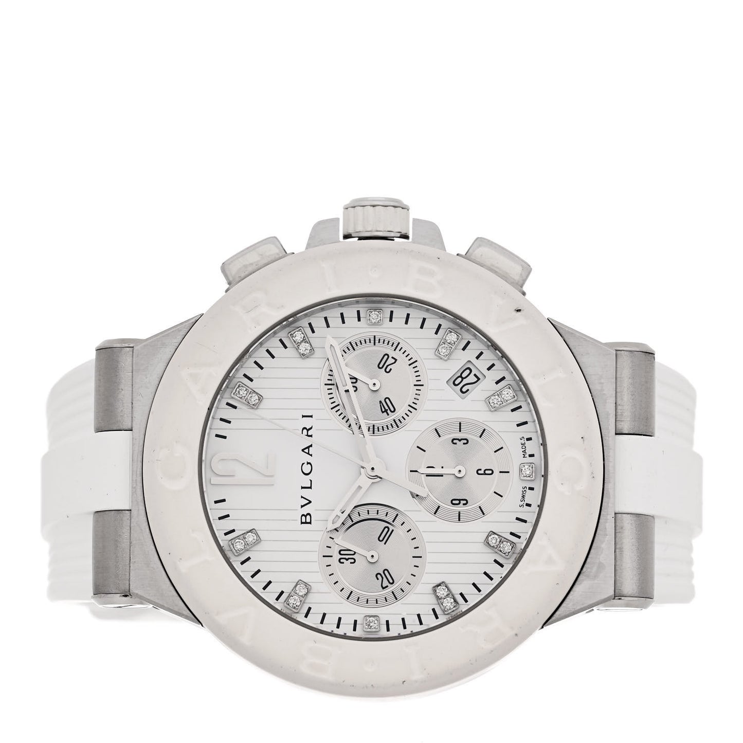Stainless Steel Rubber Diamond 40mm Diagono Chronograph Automatic Watch White