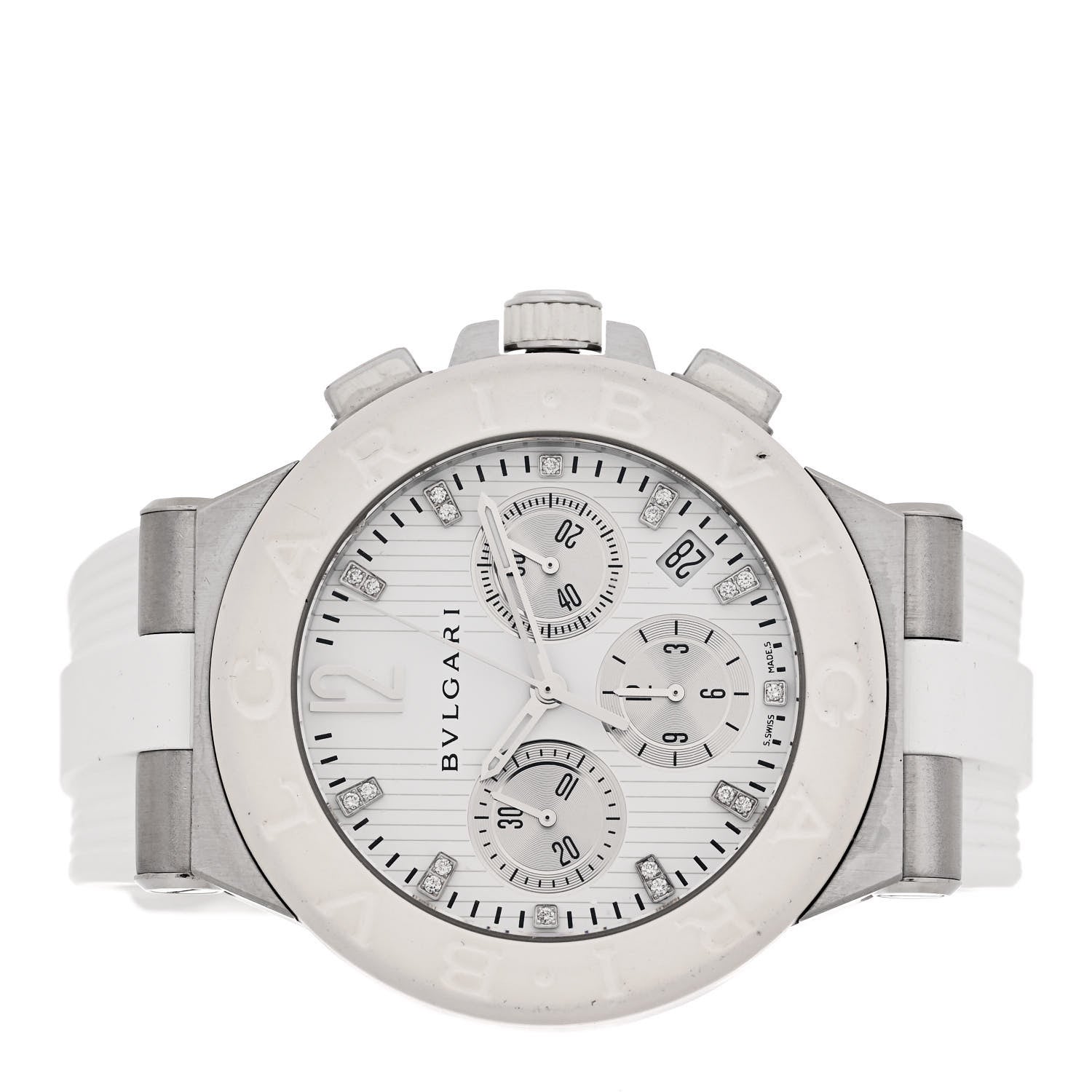 Bulgari Stainless Steel Rubber Diamond 40mm Diagono Chronograph Automatic Watch White 2 of 4