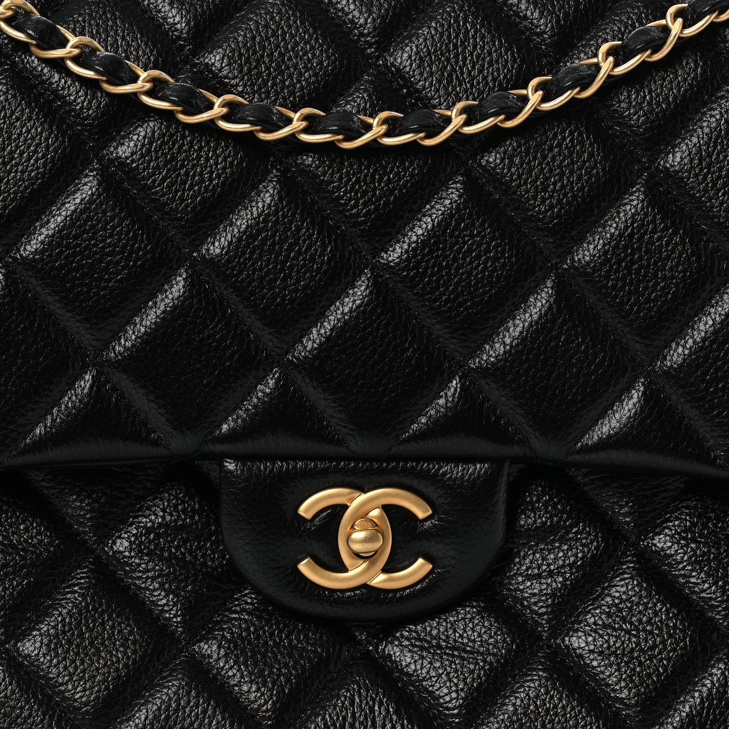 Grained Calfskin Quilted XXL Travel Flap Bag Black