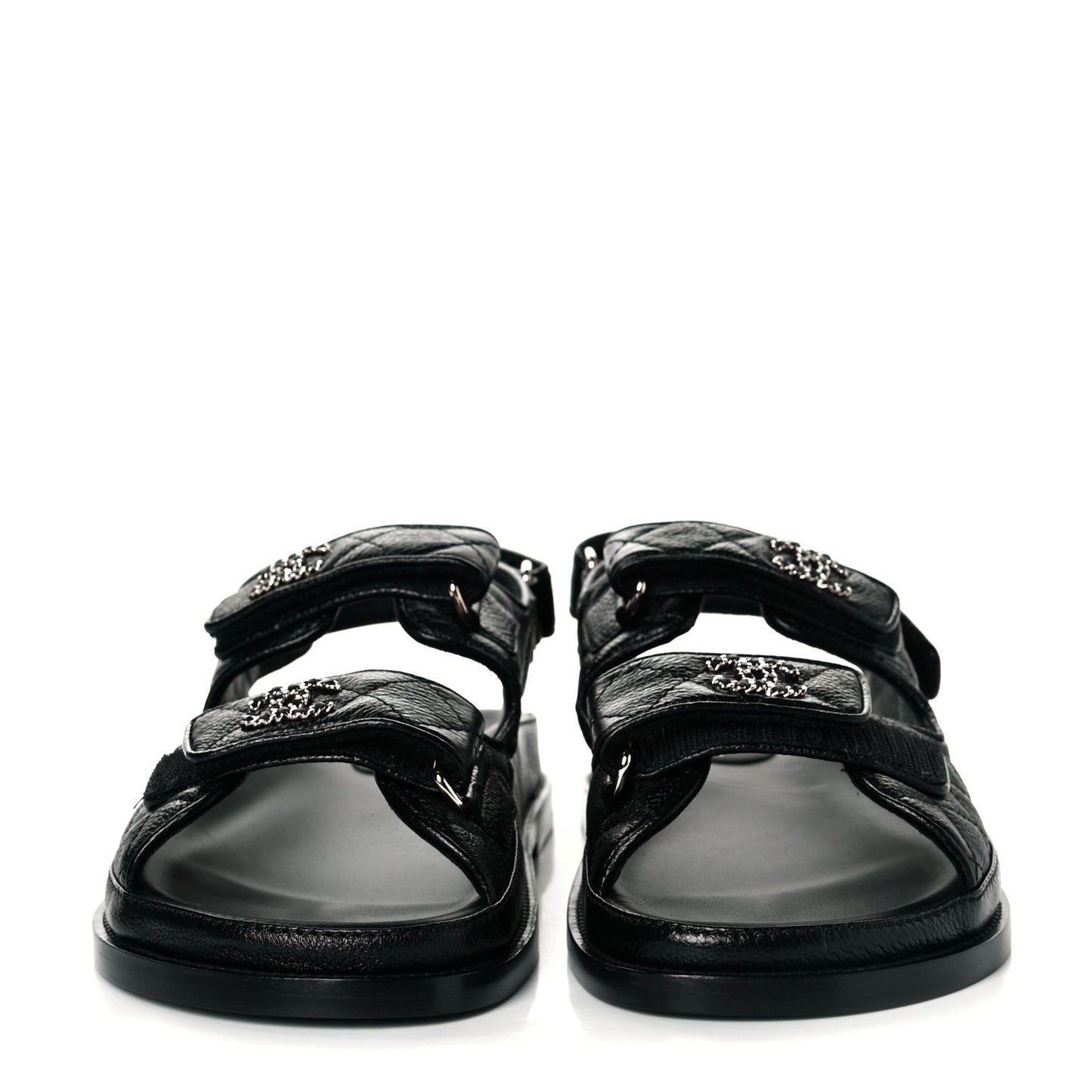 Grained Calfskin Velcro Dad Sandals 39 Black