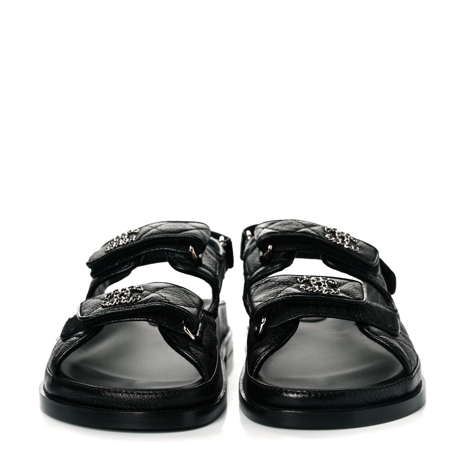 Chanel Grained Calfskin Velcro Dad Sandals 39 Black 2 of 9