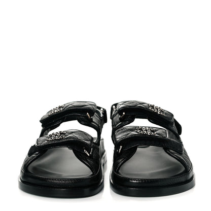 Chanel Grained Calfskin Velcro Dad Sandals 39 Black 2 of 9
