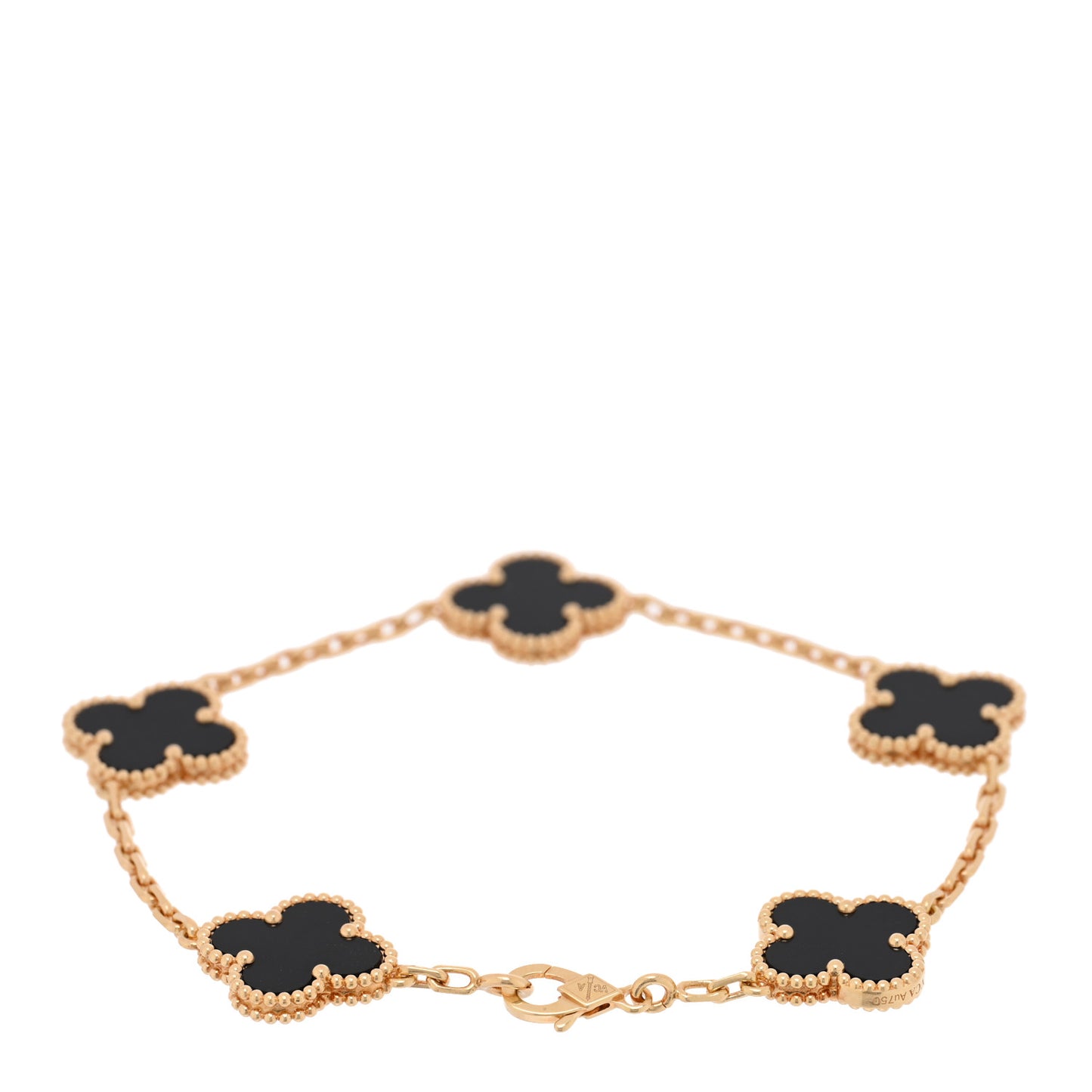 18K Yellow Gold Black Onyx 5 Motifs Vintage Alhambra Bracelet