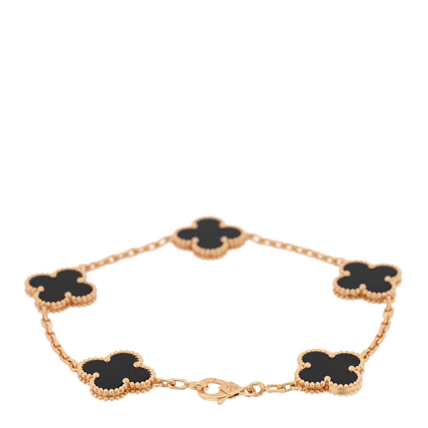 Van Cleef & Arpels 18K Yellow Gold Black Onyx 5 Motifs Vintage Alhambra Bracelet 2 of 4