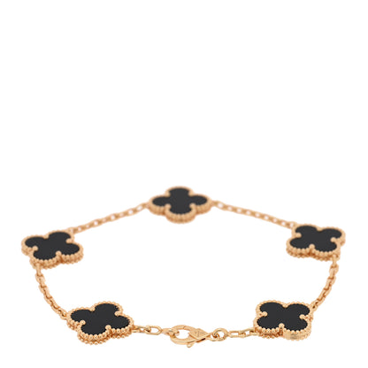 Van Cleef & Arpels 18K Yellow Gold Black Onyx 5 Motifs Vintage Alhambra Bracelet 2 of 4