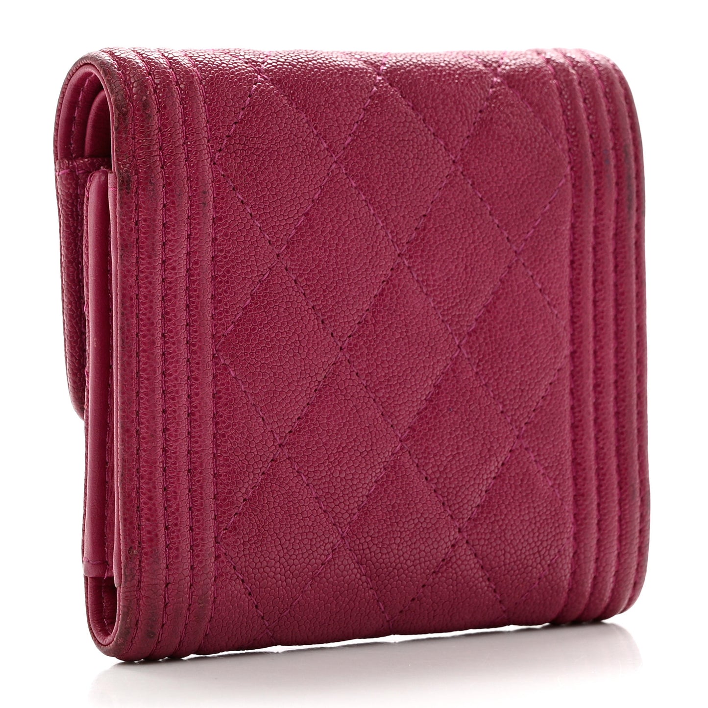 Caviar Quilted Compact Boy Wallet Dark Pink