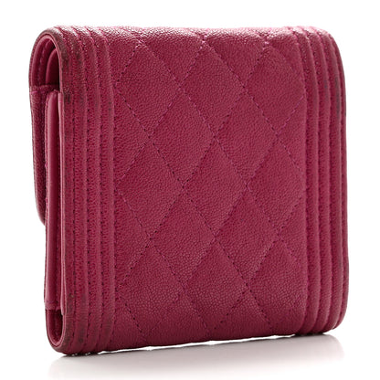 Chanel Caviar Quilted Compact Boy Wallet Dark Pink 3 of 11