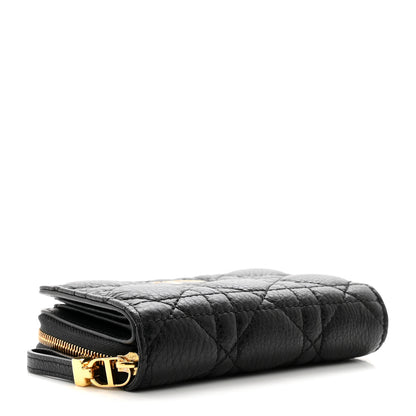 Christian Dior Grained Calfskin Supple Cannage Caro Compact Zip Card Wallet Black 4 of 7