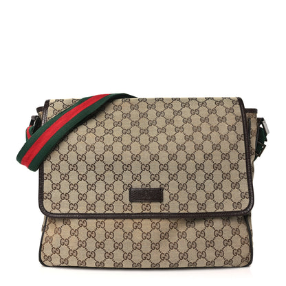 Gucci Monogram Web Medium Flap Messenger Beige Dark Brown 1 of 10