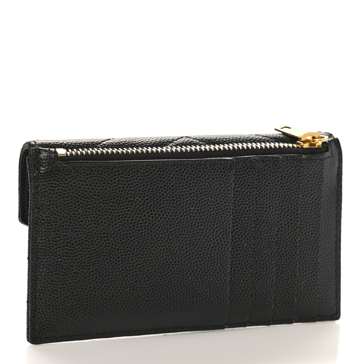 Saint Laurent Grain De Poudre Matelasse Chevron Monogram Compact Wallet Black 3 of 10