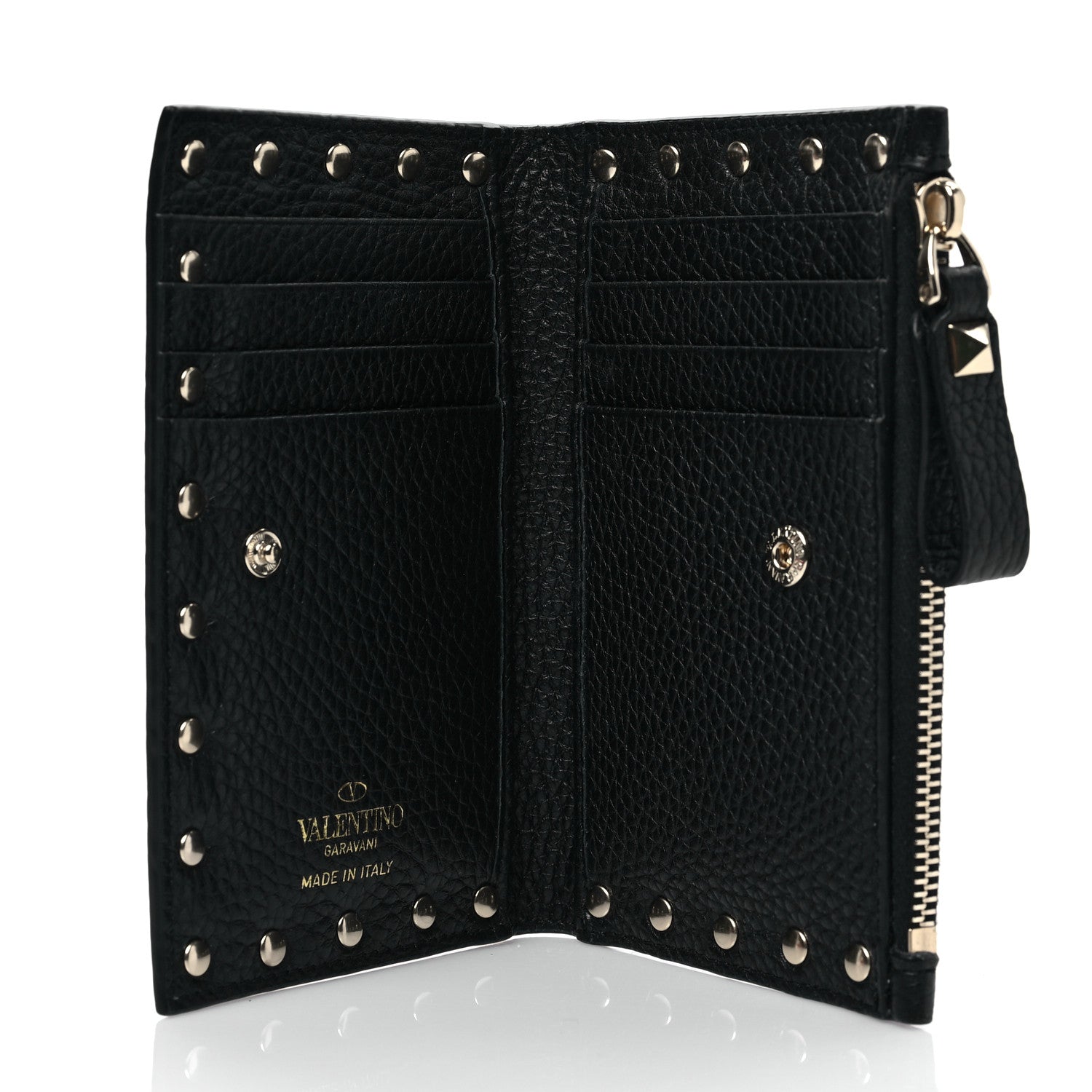 Valentino Garavani Calfskin Rockstud Compact Bi-Fold Wallet Black 5 of 7