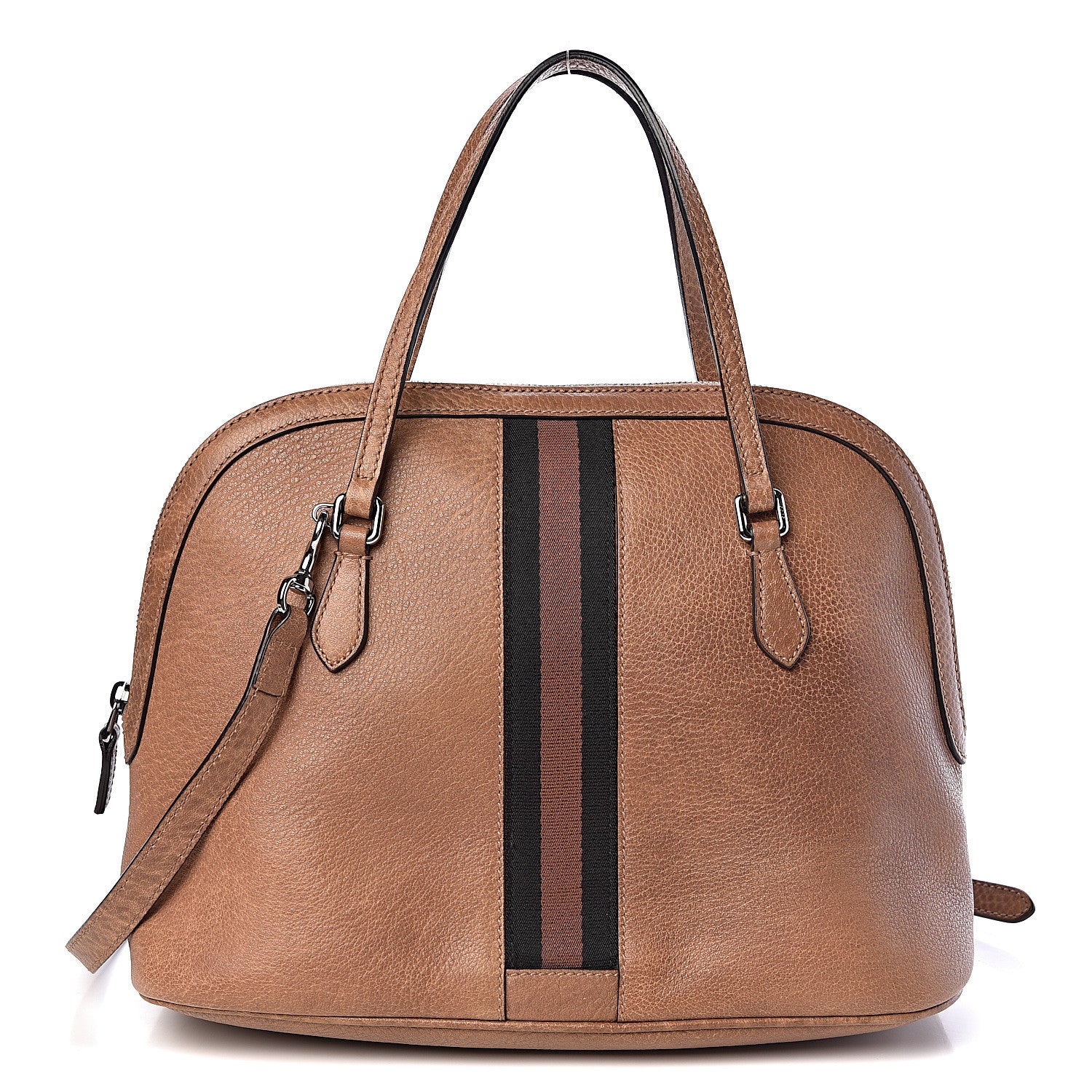 Gucci Calfskin Medium Web Dome Bag Brown 2 of 14