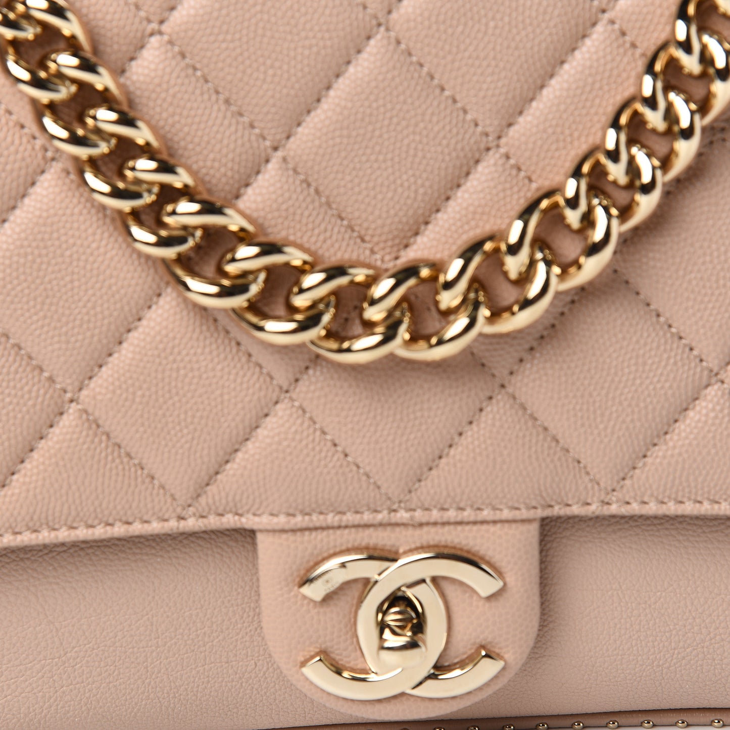 Caviar Quilted Large Studded Flap Beige