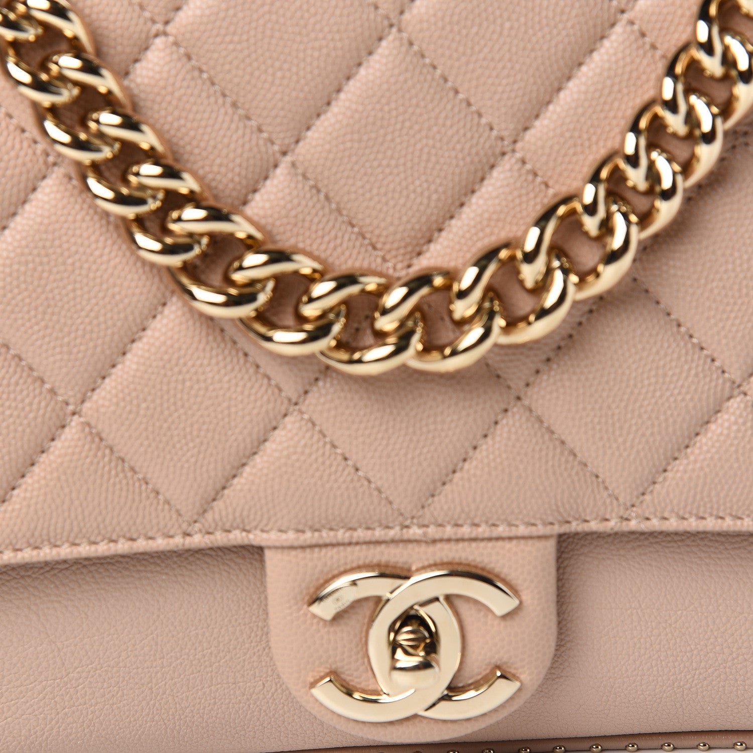 Chanel Caviar Quilted Large Studded Flap Beige 10 of 11