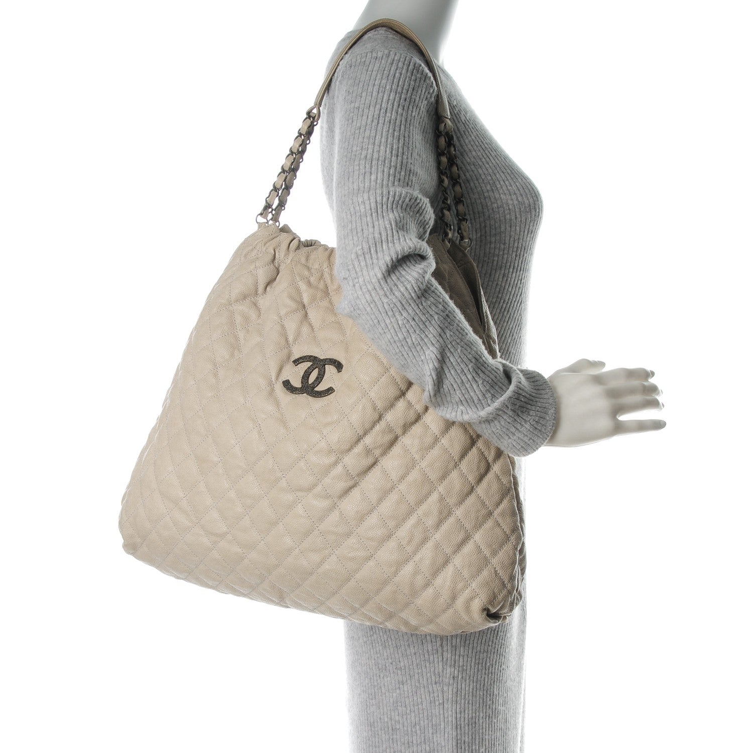 Chanel Caviar Quilted Large Elastic Tote Gray 2 of 8
