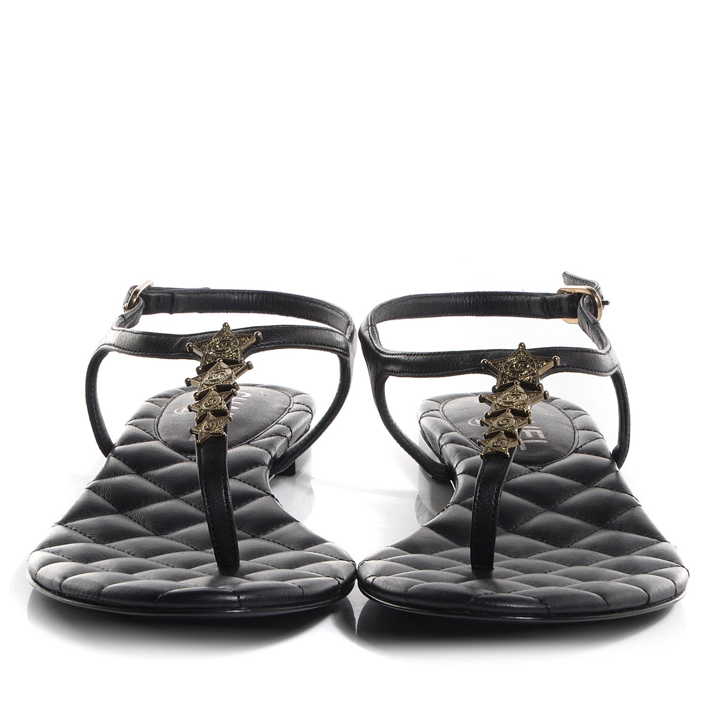 Calfskin Quilted Star CC Thong Sandals Black 38.5
