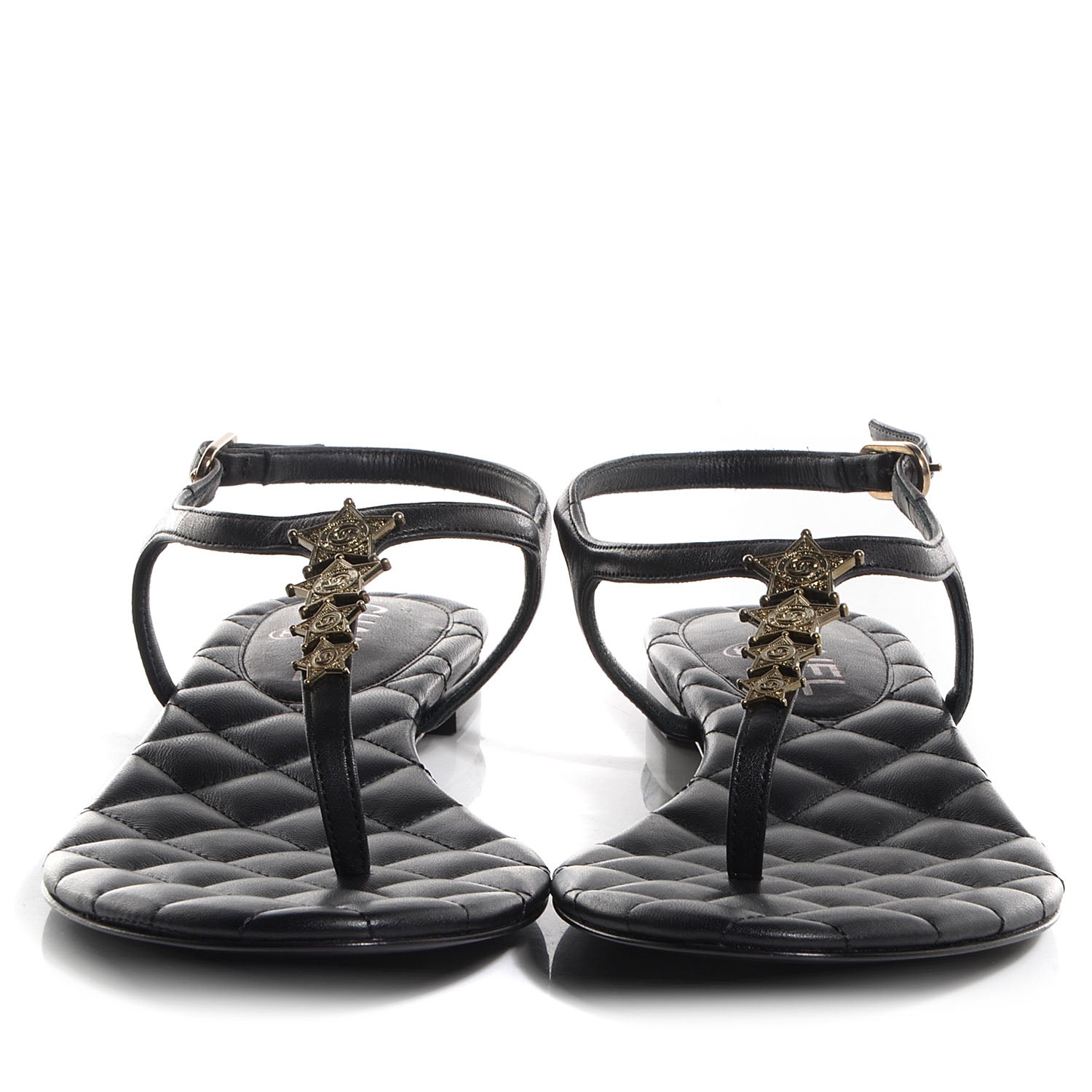 Chanel Calfskin Quilted Star CC Thong Sandals Black 38.5 2 of 7