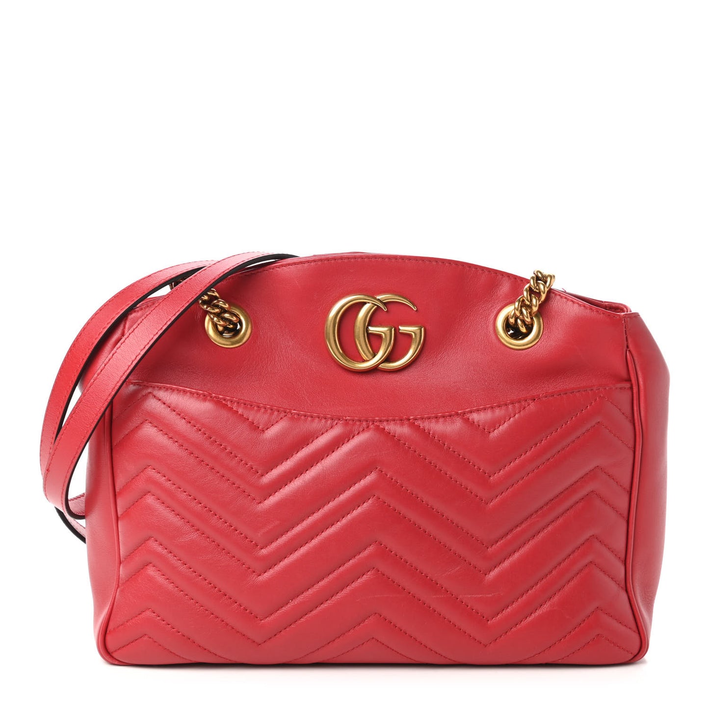 Calfskin Matelasse Medium GG Marmont Open Top Shoulder Bag Hibiscus Red