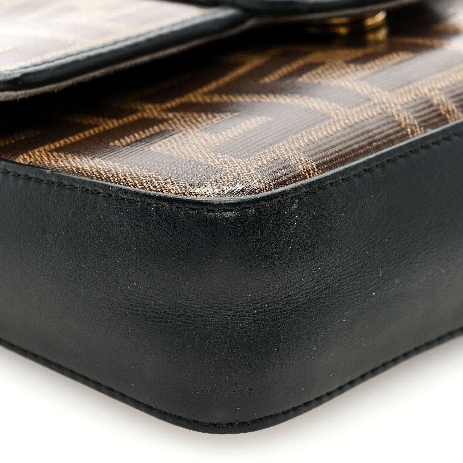 Fendi Glazed Fabric Vitello Century FF 1974 Stamp Patch Mini Double F Crossbody Bag Mogano Panna Black 9 of 11