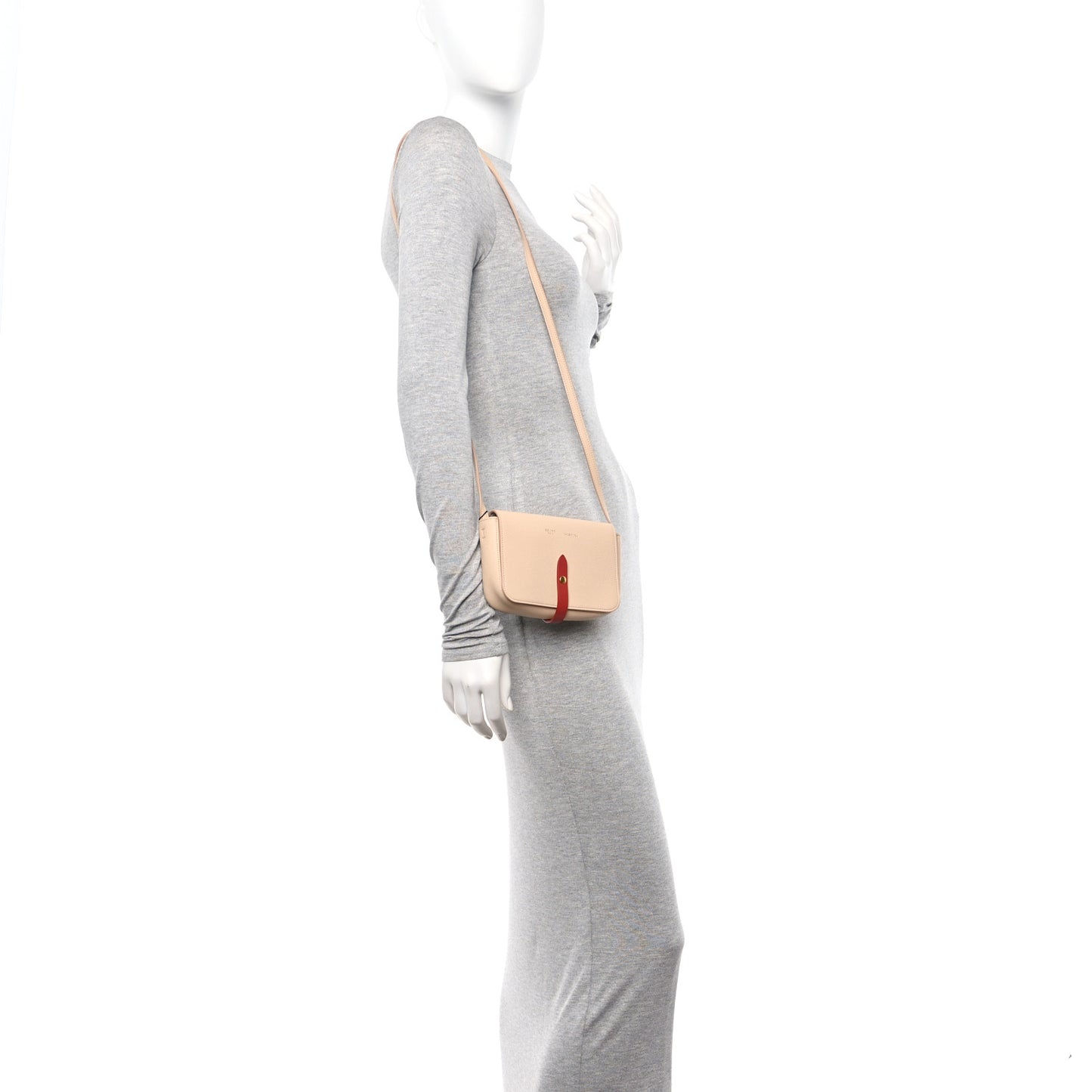Grained Shiny Calfskin Strap Clutch Light Taupe Red