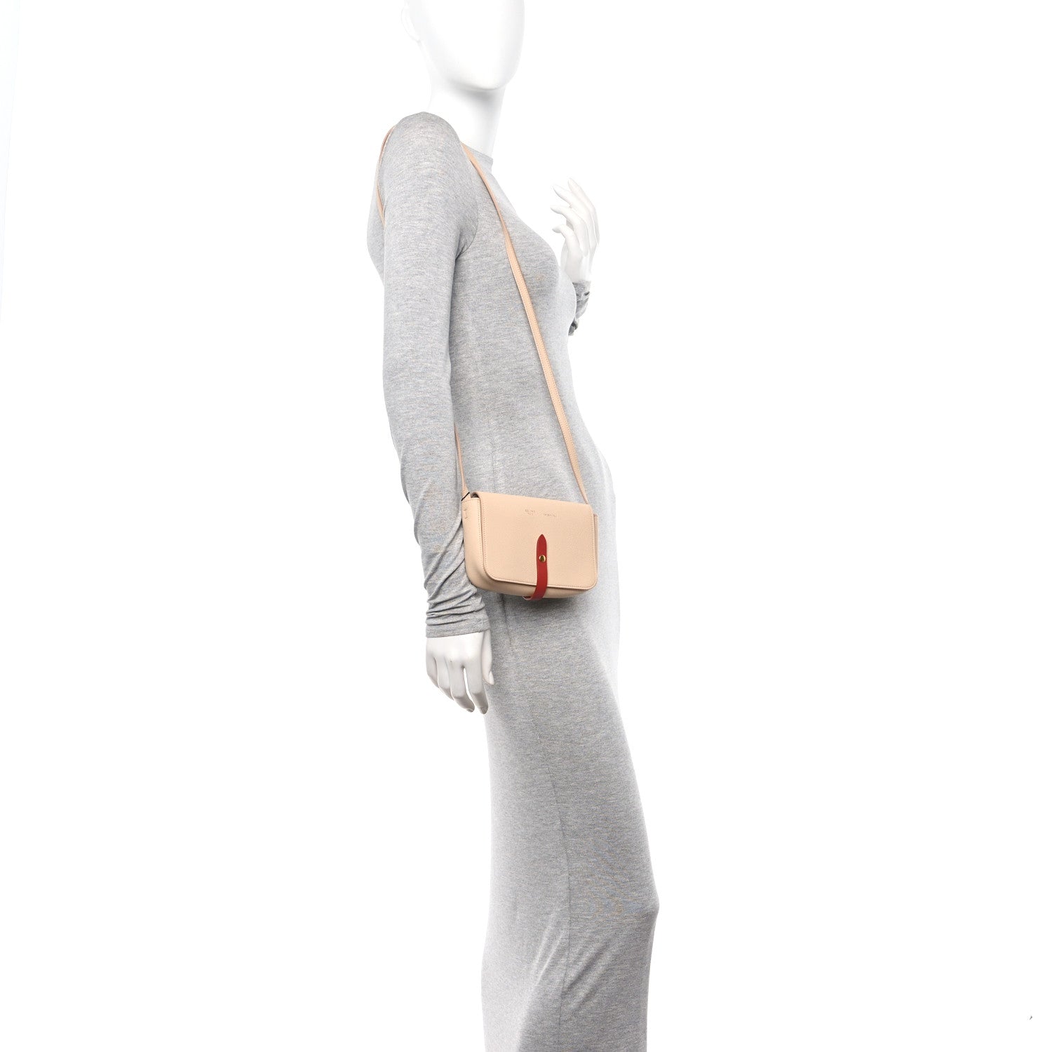 Celine Grained Shiny Calfskin Strap Clutch Light Taupe Red 2 of 10
