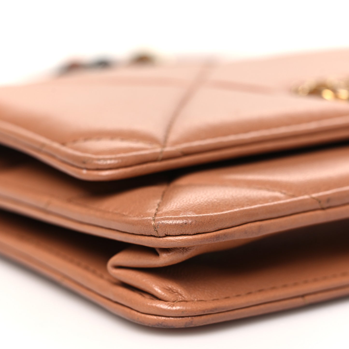 Lambskin Quilted Chanel 19 Wallet On Chain WOC Brown