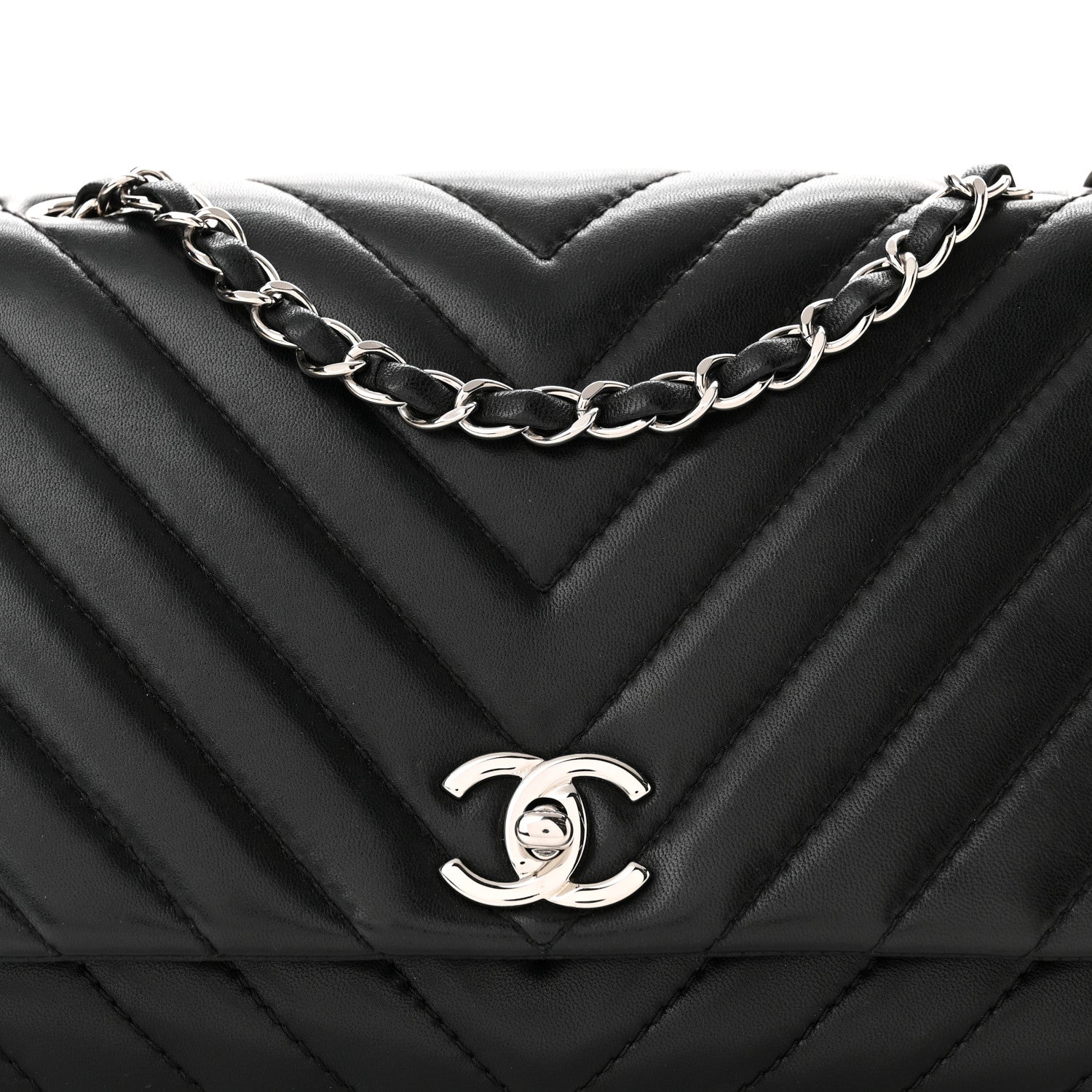 Chanel Lambskin Surpique Chevron Medium Single Flap Black 8 of 10