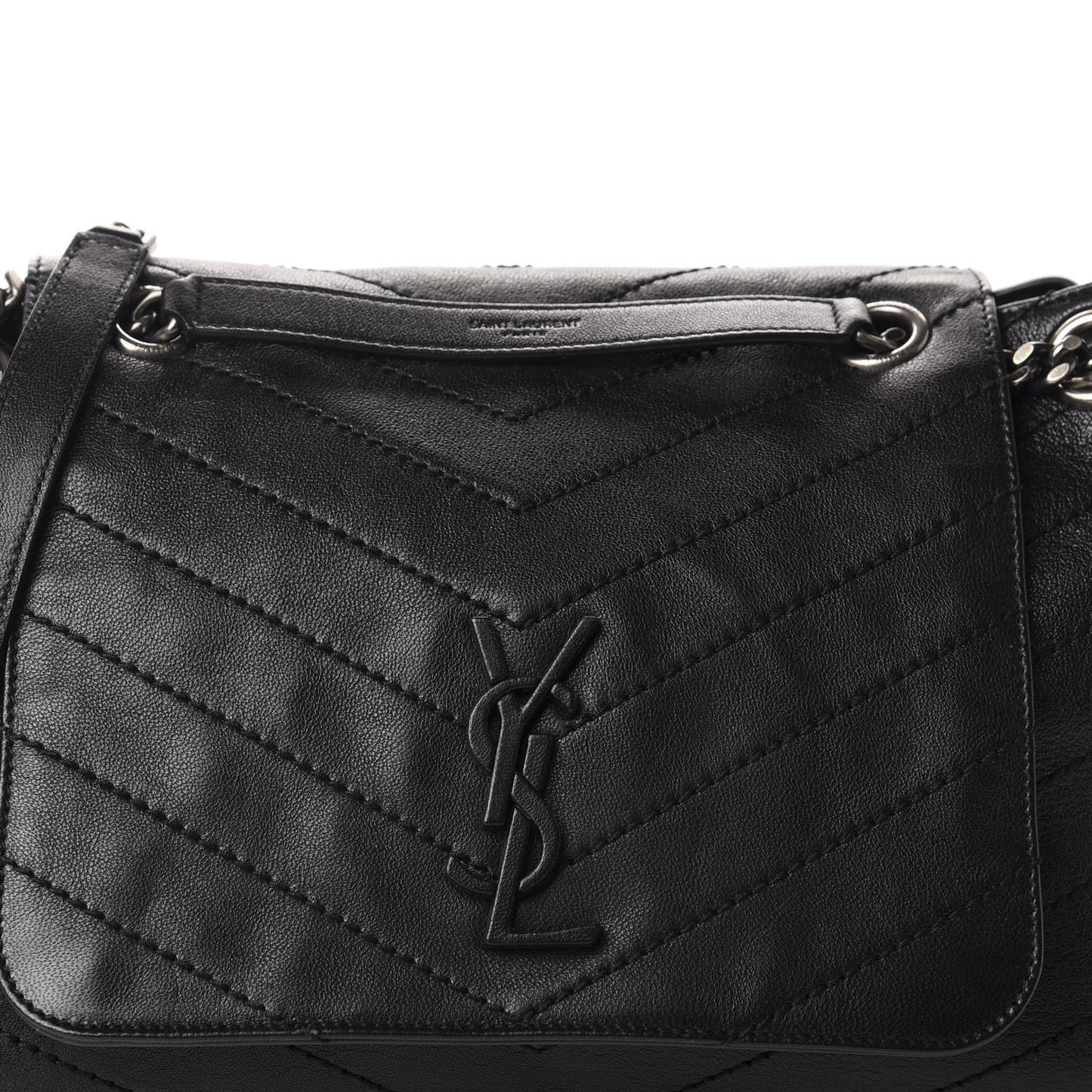 Pebbled Lambskin Chevron Monogram Large Nolita Black