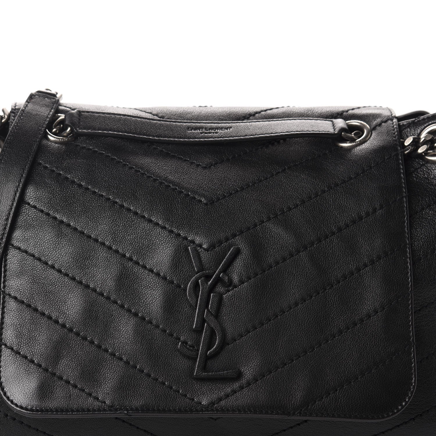 Saint Laurent Pebbled Lambskin Chevron Monogram Large Nolita Black 10 of 10