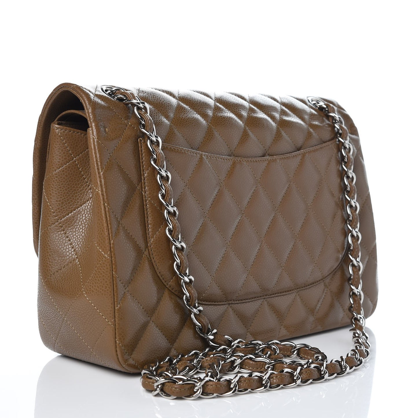 Caviar Quilted Jumbo Double Flap Dark Beige