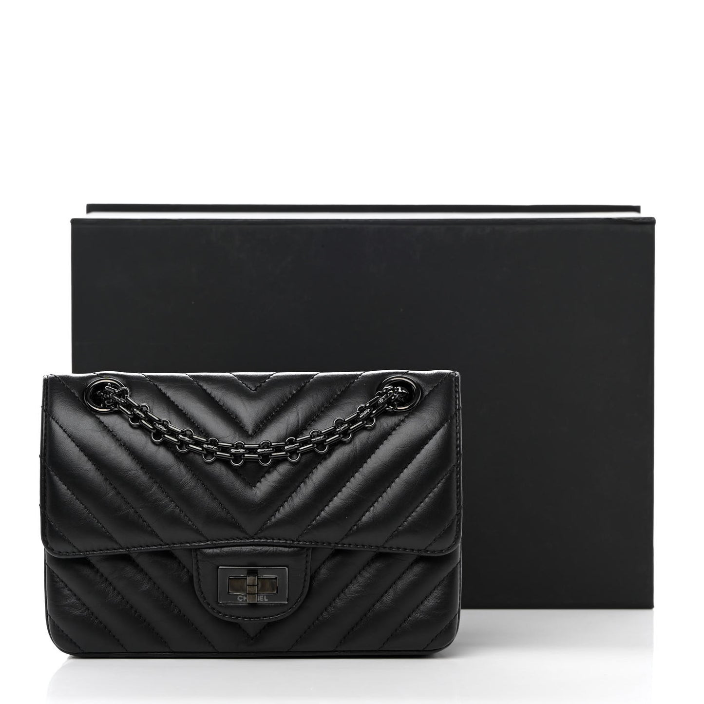 Aged Calfskin Chevron Quilted 2.55 Reissue Mini Flap So Black