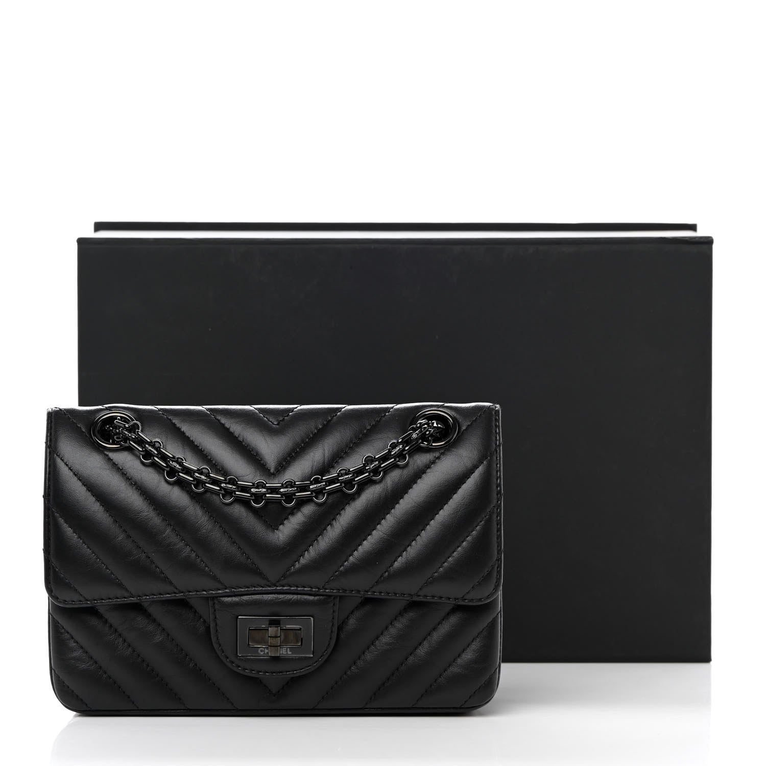 Chanel Aged Calfskin Chevron Quilted 2.55 Reissue Mini Flap So Black 12 of 12