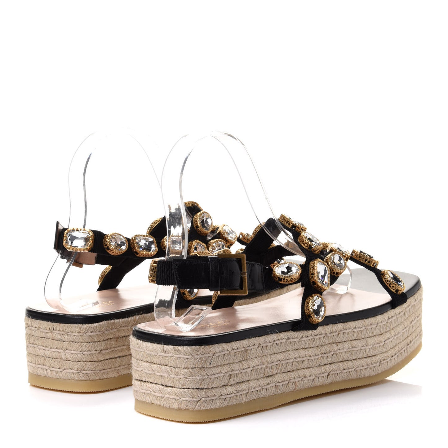 Grosgrain Crystal Perta Espadrille Platform Sandals 38.5 Black