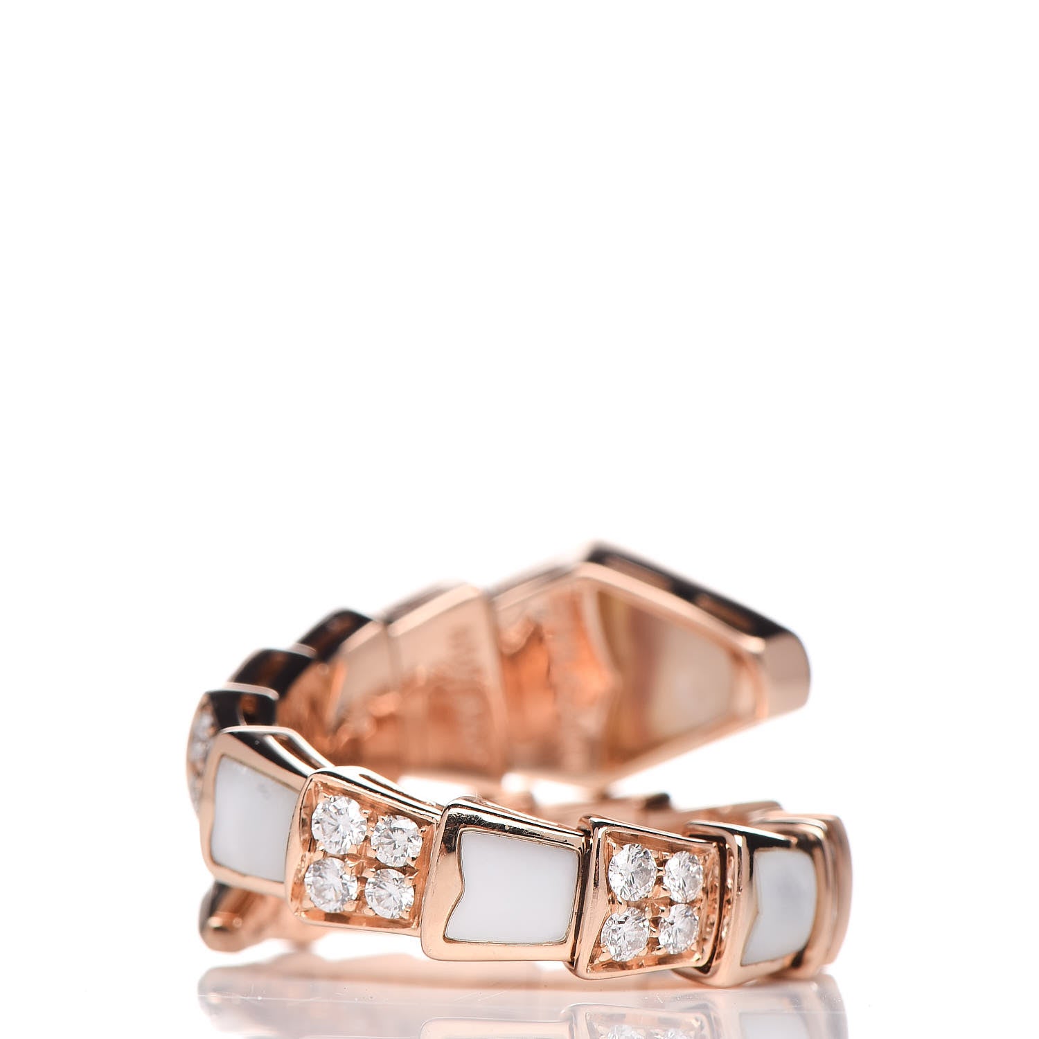Bulgari 18K Rose Gold Diamond Mother of Pearl Serpenti Ring M 50 5.25 4 of 6