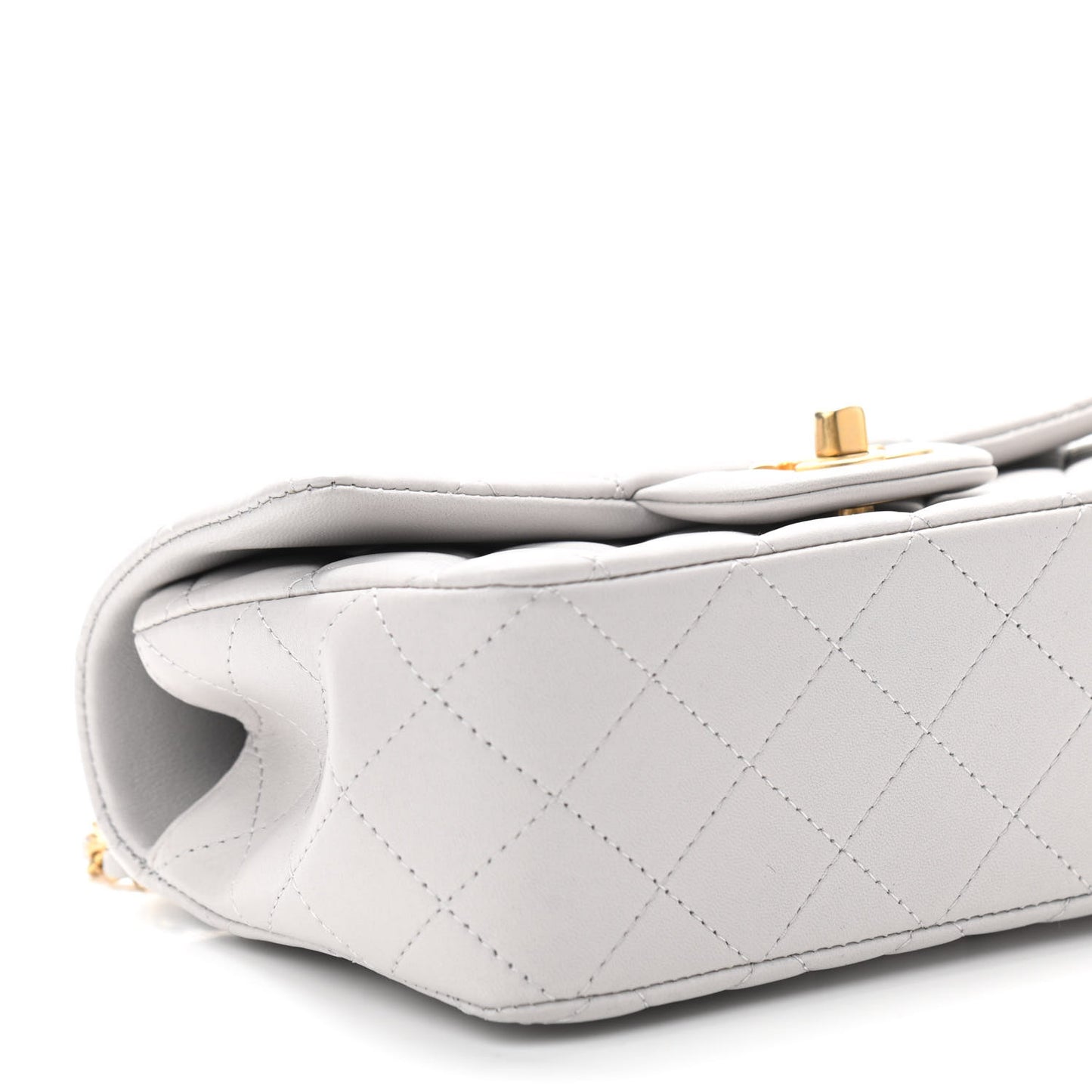 Lambskin Quilted Mini Top Handle Rectangular Flap Grey
