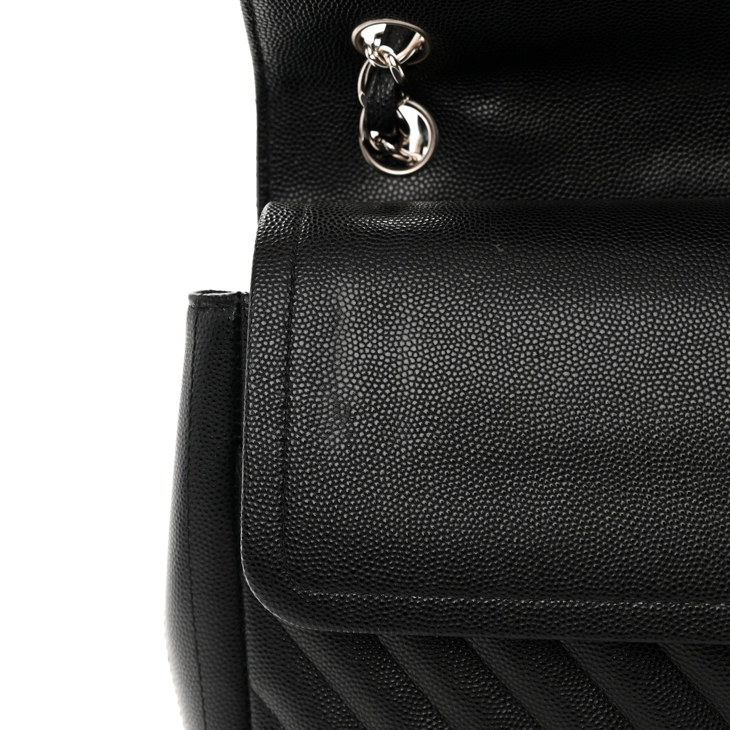 Caviar Chevron Quilted Jumbo Double Flap Black