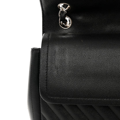 Chanel Caviar Chevron Quilted Jumbo Double Flap Black 11 of 16