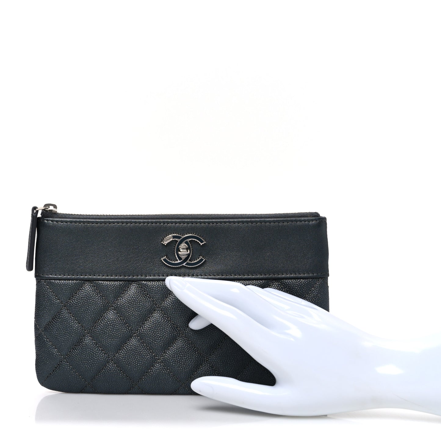 Caviar Quilted Mademoiselle Vintage Zip Pouch Grey