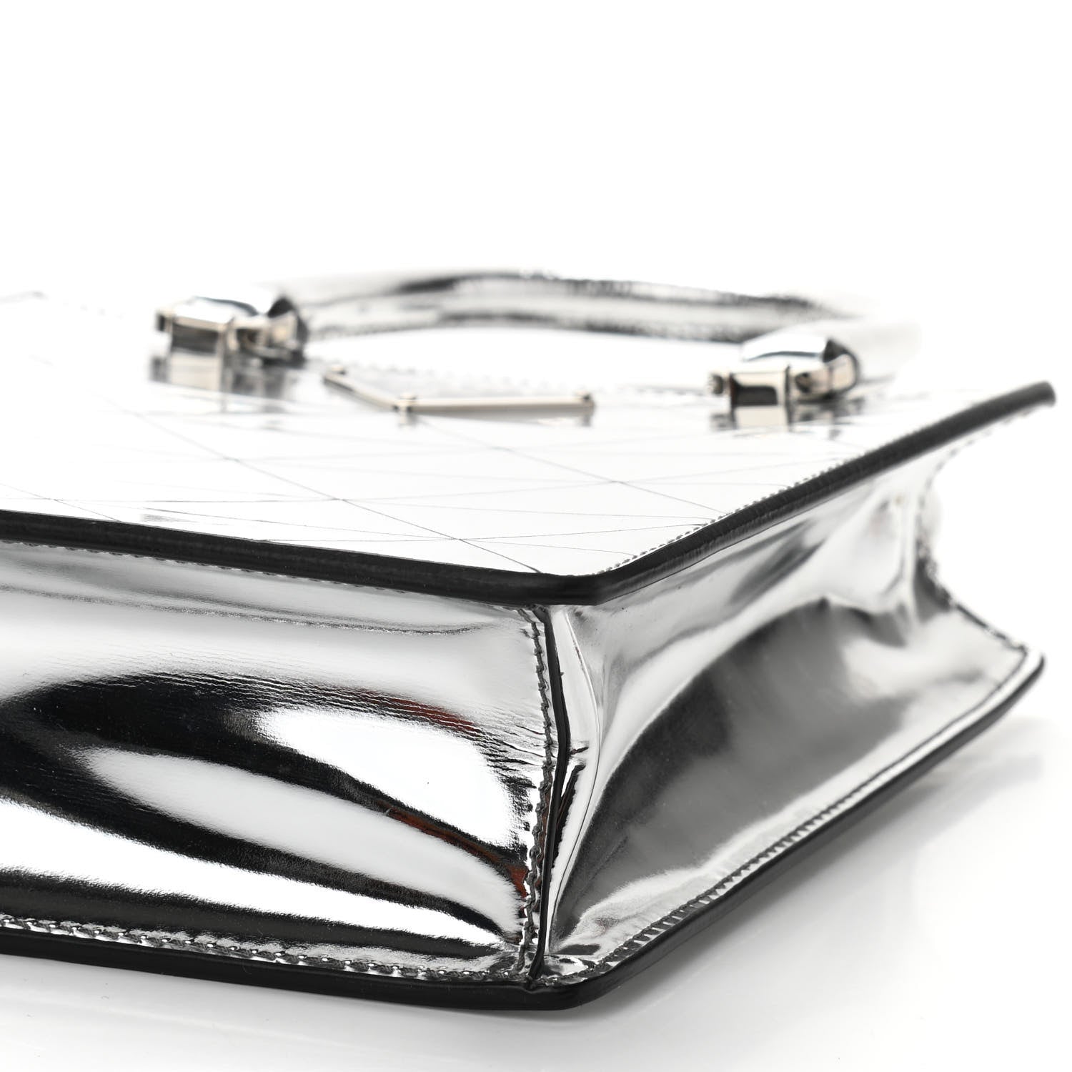 Prada Spazzolato Metal Triangle Logo Triangle Patterned Small Double Handle Crossbody Tote Argento 9 of 9