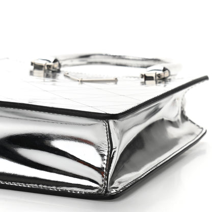 Prada Spazzolato Metal Triangle Logo Triangle Patterned Small Double Handle Crossbody Tote Argento 9 of 9