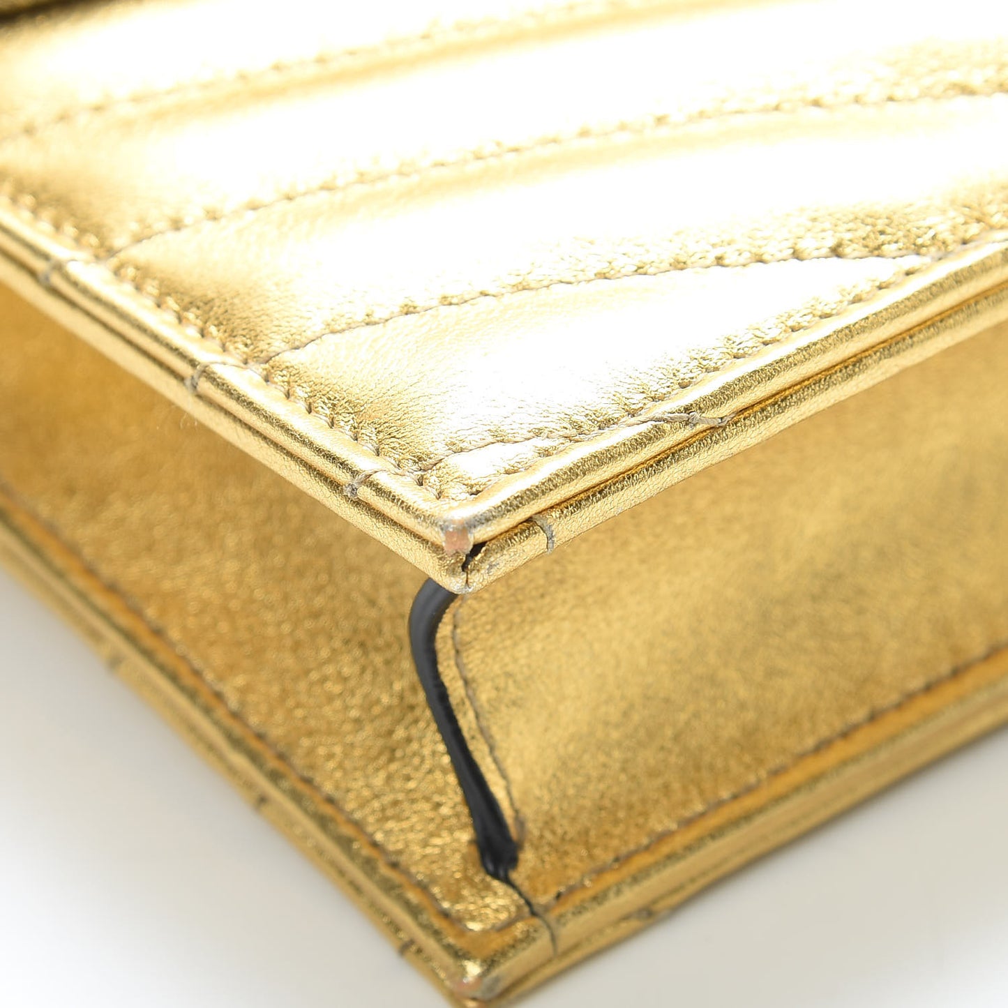 Metallic Calfskin Matelasse Chevron Monogram Envelope Chain Wallet Gold
