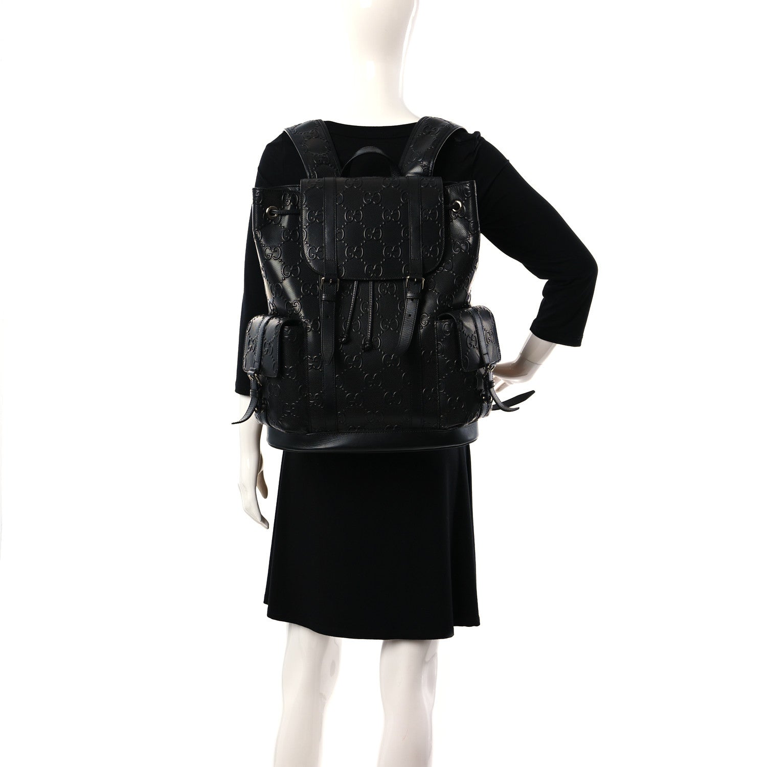 Gucci Calfskin GG Tennis Embossed Double Buckle Backpack Black 2 of 9