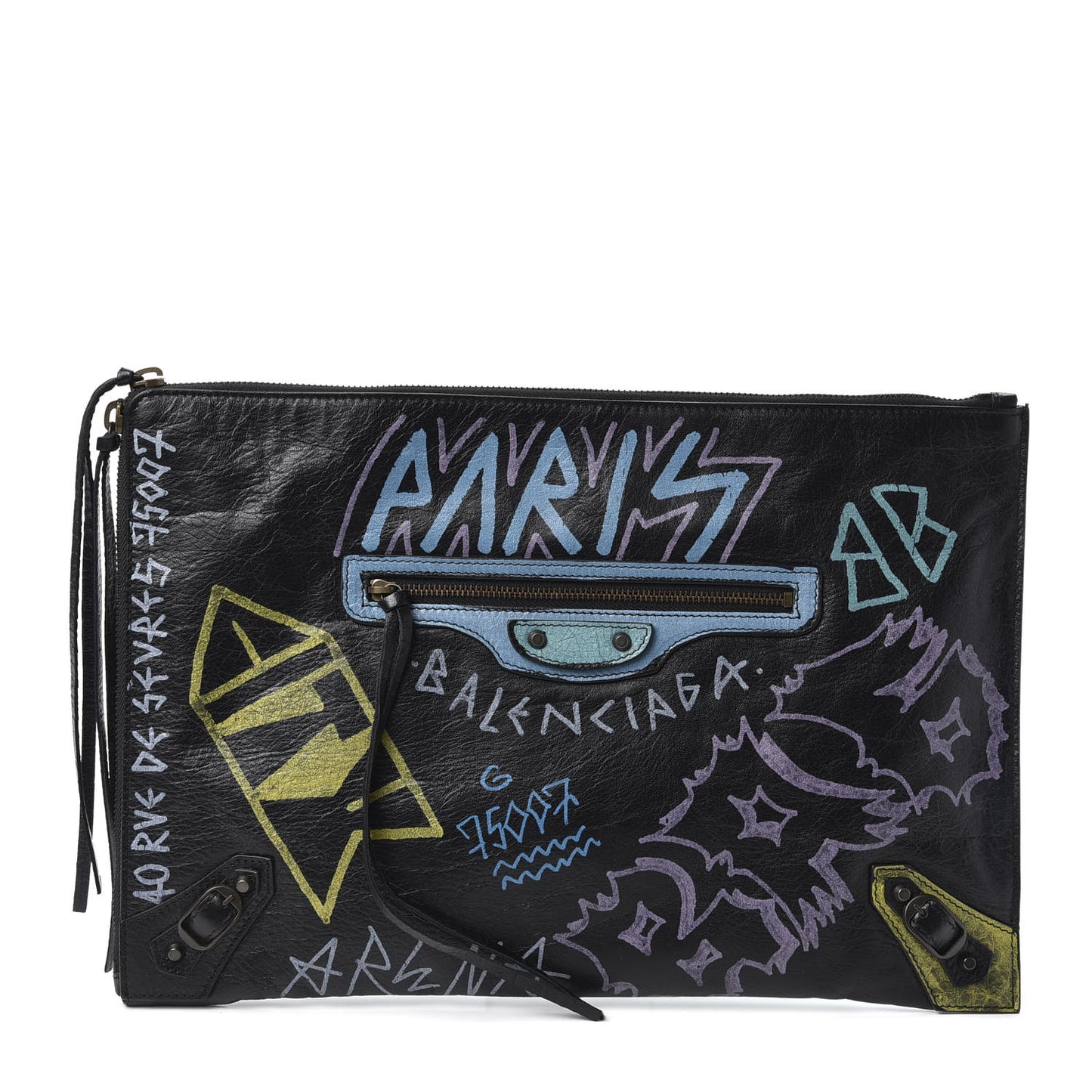 Agneau Classic Hardware Graffiti Small Pouch Black Multicolor