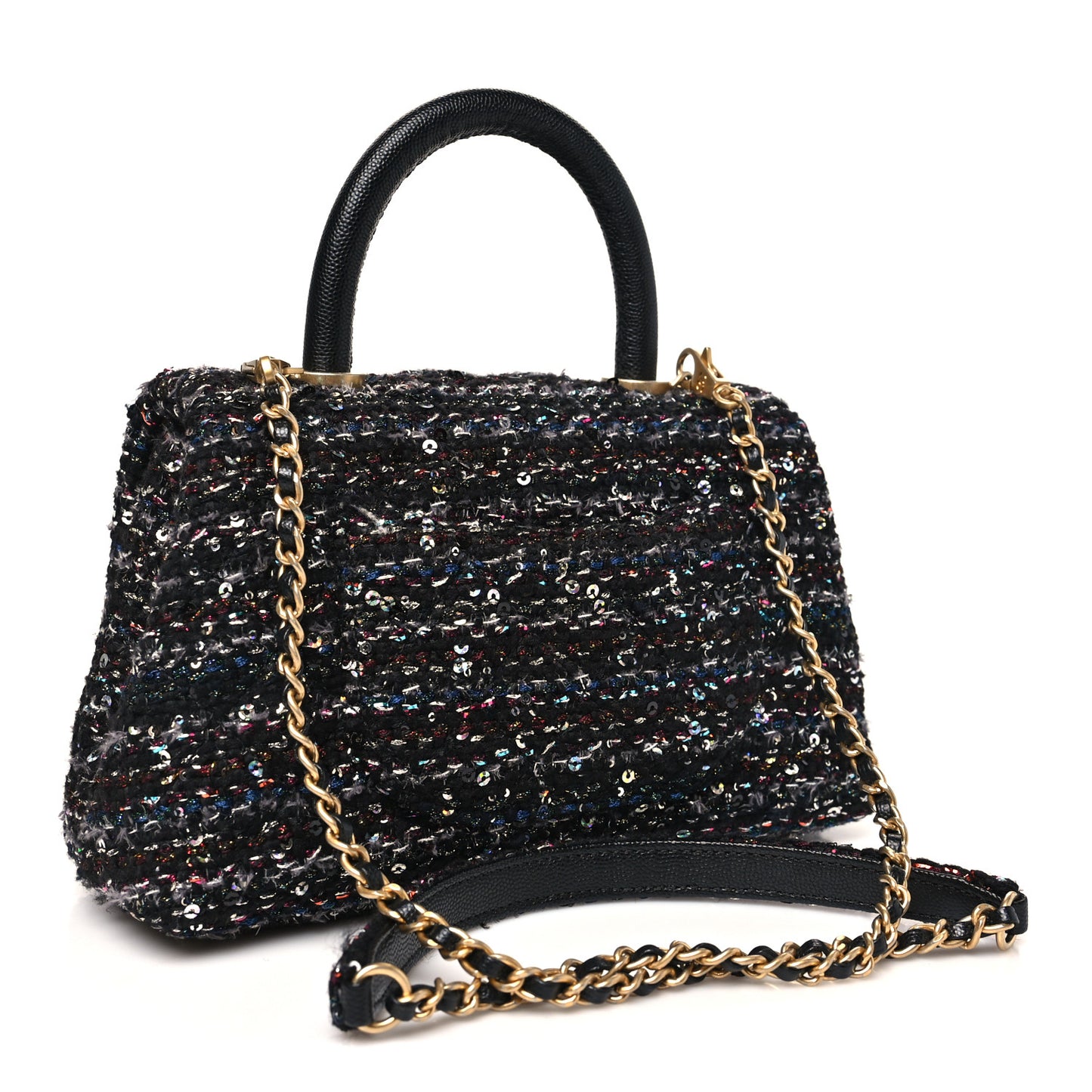 Tweed Sequin Mini Coco Handle Flap Black