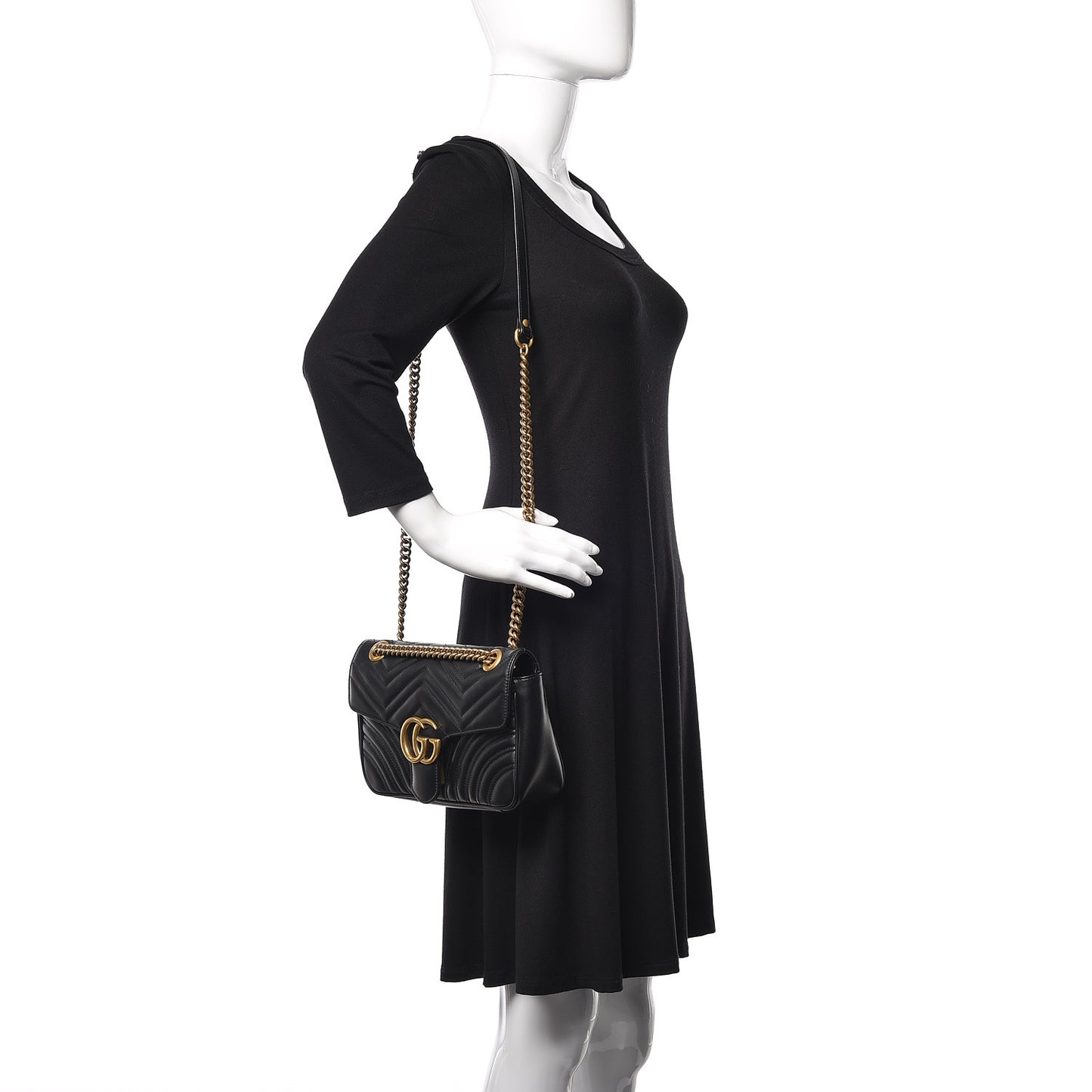 Calfskin Matelasse Small GG Marmont Shoulder Bag Black