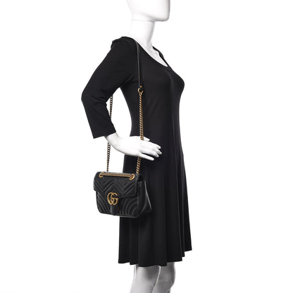Gucci Calfskin Matelasse Small GG Marmont Shoulder Bag Black 2 of 9