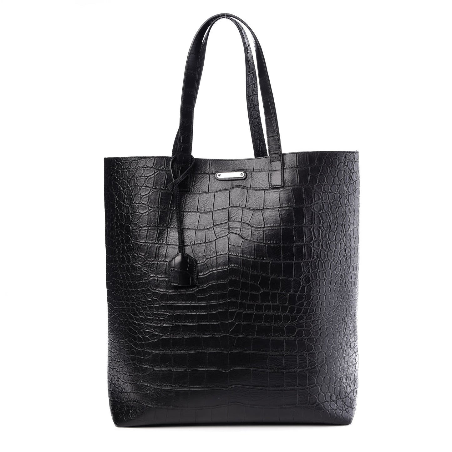 Croc Calfskin Embossed Bold Shopper Tote Black