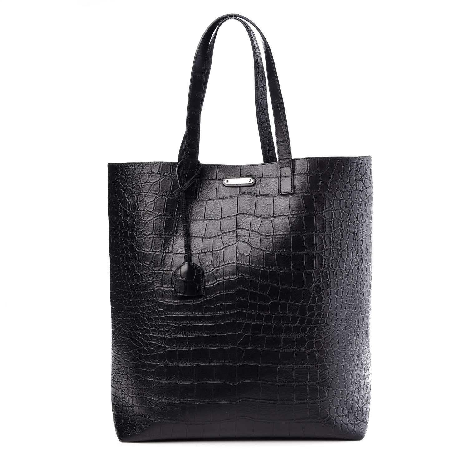 Saint Laurent Croc Calfskin Embossed Bold Shopper Tote Black 1 of 18